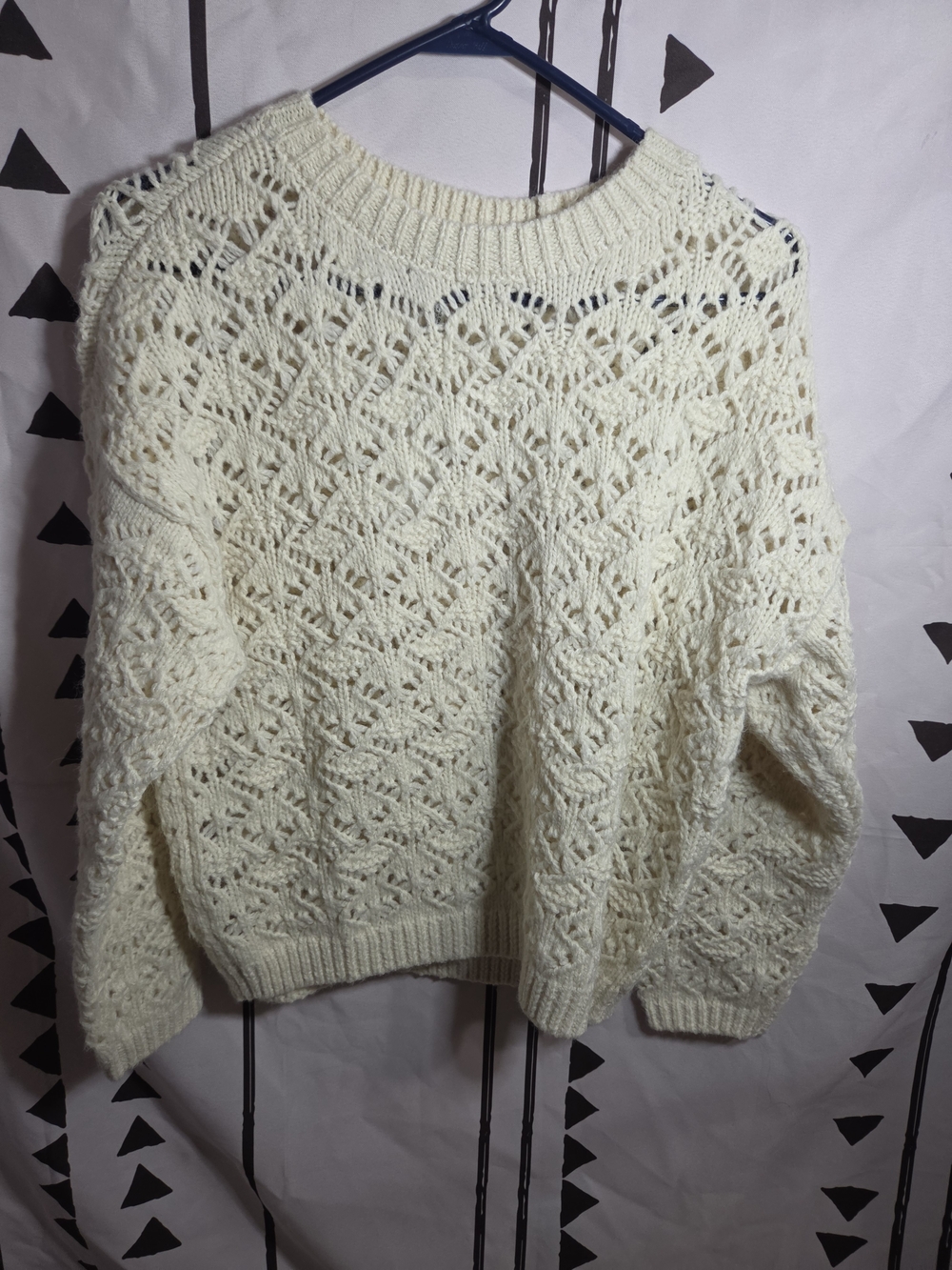 DKNY Cream Openwork Knit Crewneck Sweater